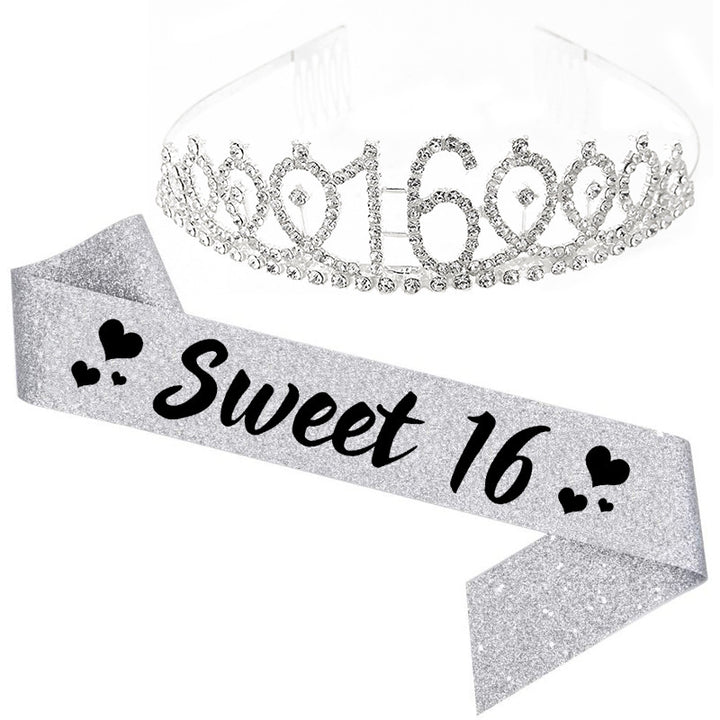 Girl Glittering Birthday Crown and Sash Set Kalsten
