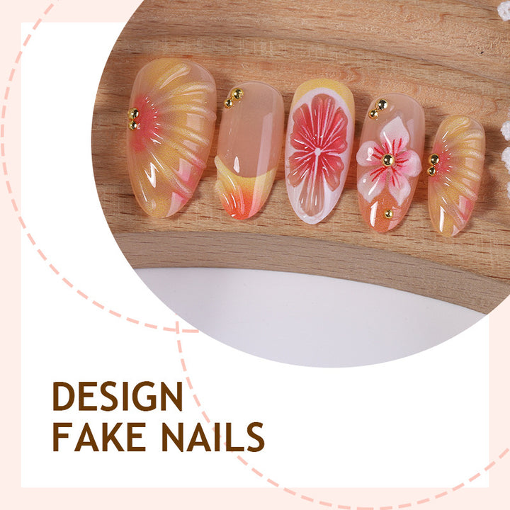 Artificial nail set with delicate floral decorations Kalsten