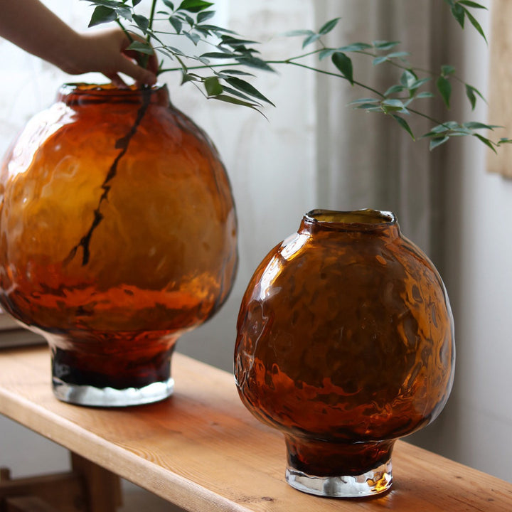 Handblown Organic Mushroom-Shaped Pedestal Vase with Thick Base Kalsten
