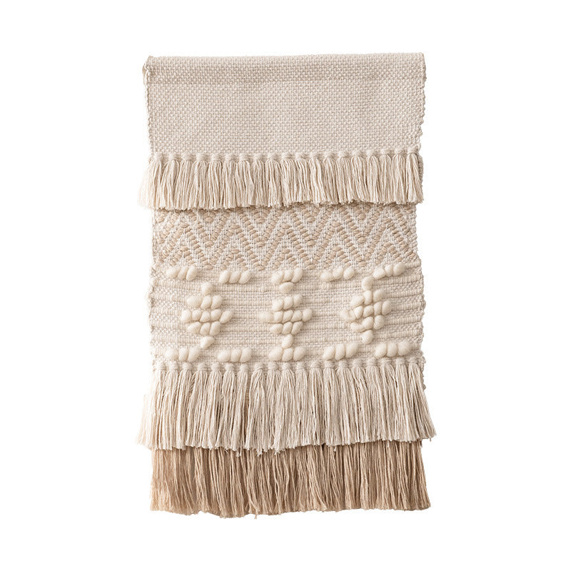 Macrame Wall Hanging with Fringe, hand-knotted cotton texture