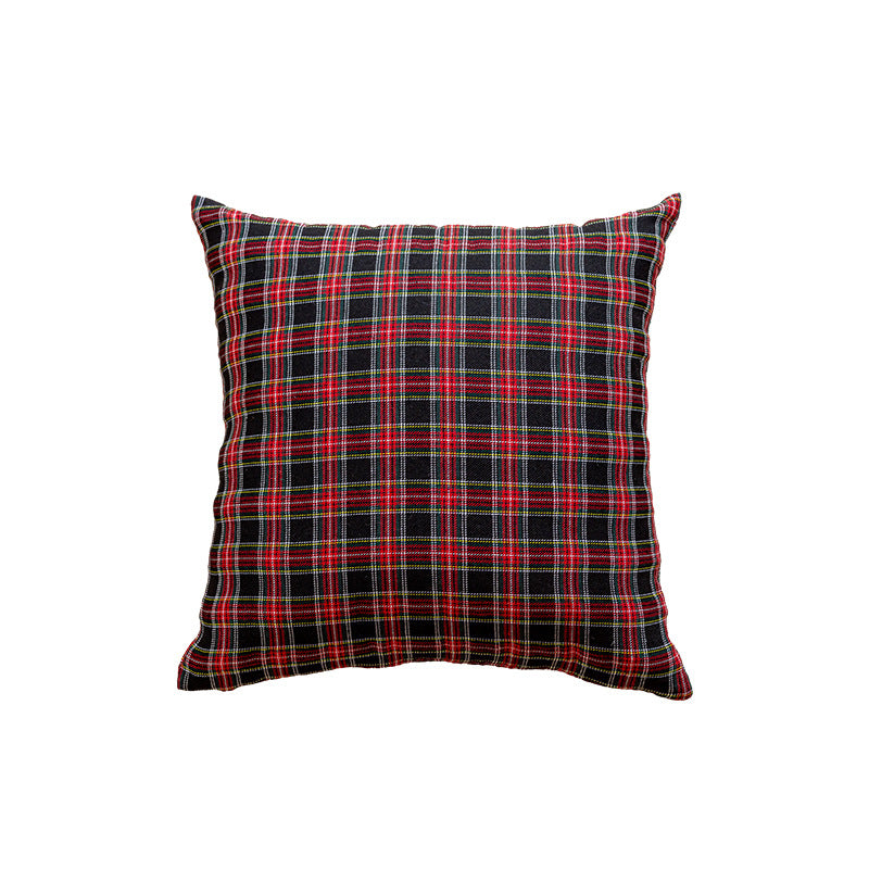 Square Plaid Flannel Cushion Cover with Brushed Cotton Exterior and Removable Insert