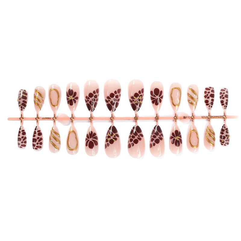 Artificial nail set with elegant flower and gold accents Kalsten