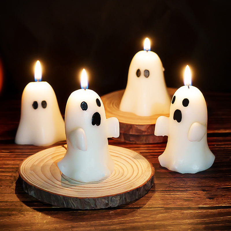 Mini Ghost-Shaped Decorative Wax Candle with Cotton Wick