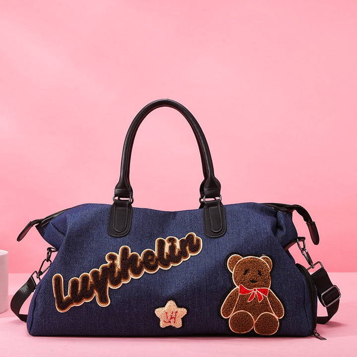 Cute Embroidered Denim Duffle Bag Kalsten