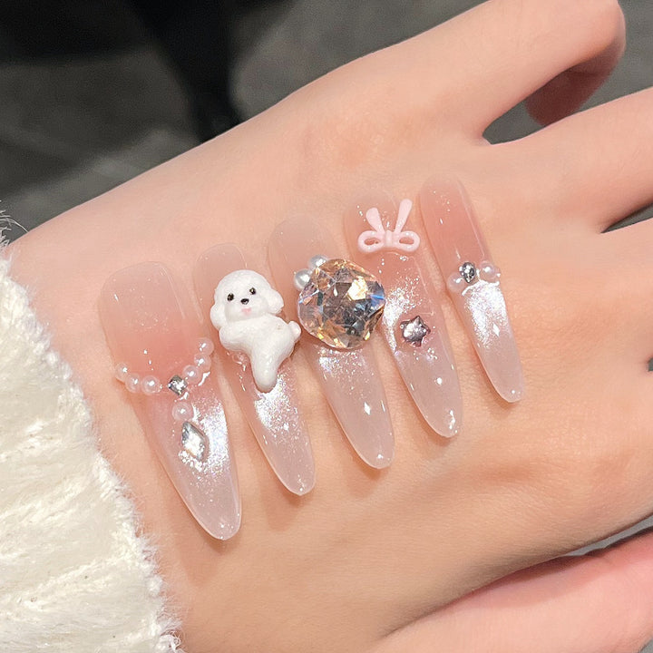 Artistic Stiletto Press-On Nail Art with Glimmering Accents Kalsten