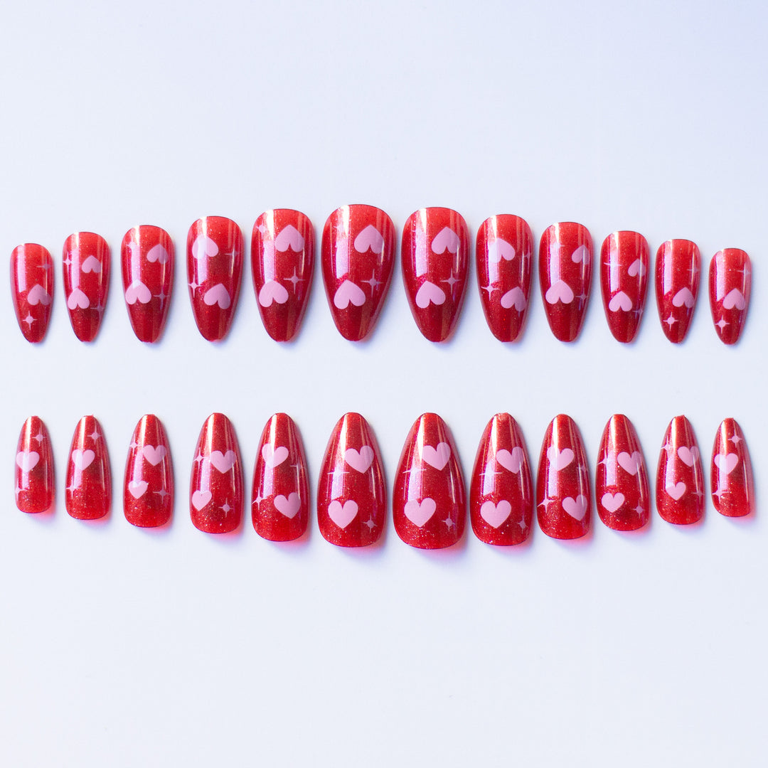 Heart-Patterned Glossy Press-On Nails Kalsten