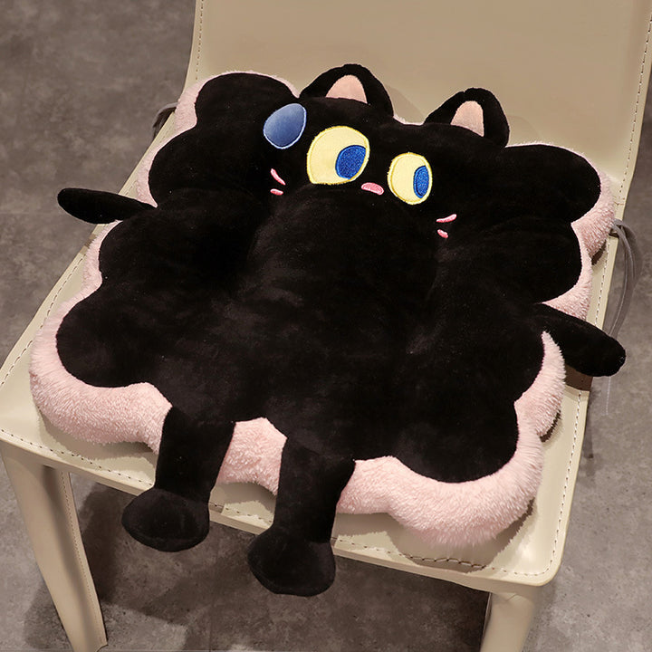 Plush seat cushion in cat shape with extra soft padding and seat cover