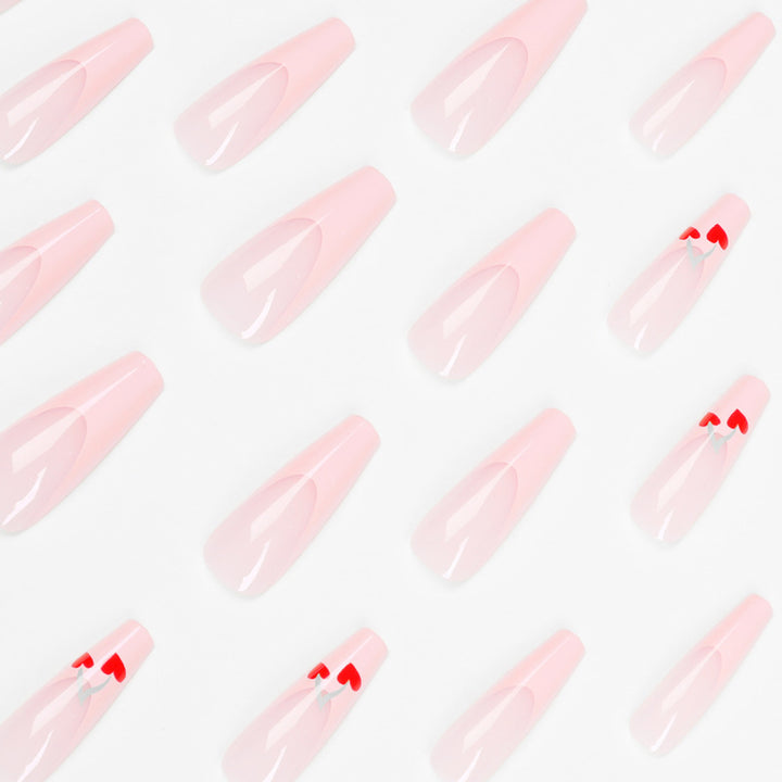 Artful long nails in cherry design Kalsten