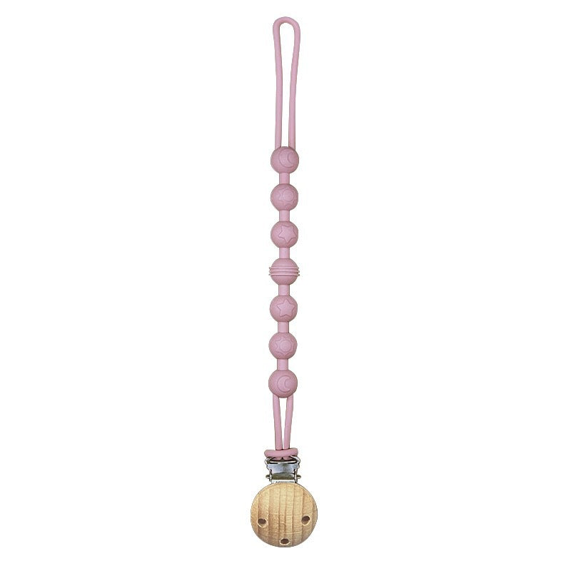 Silicone Beaded Pacifier Clip with Wooden Safety Clamp