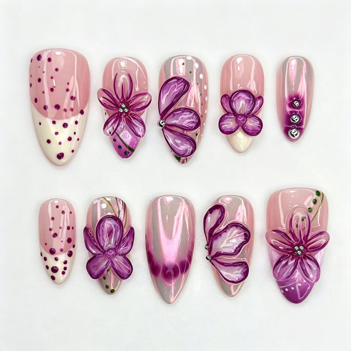 Floral Embellished Press-On Nail Art Set Kalsten