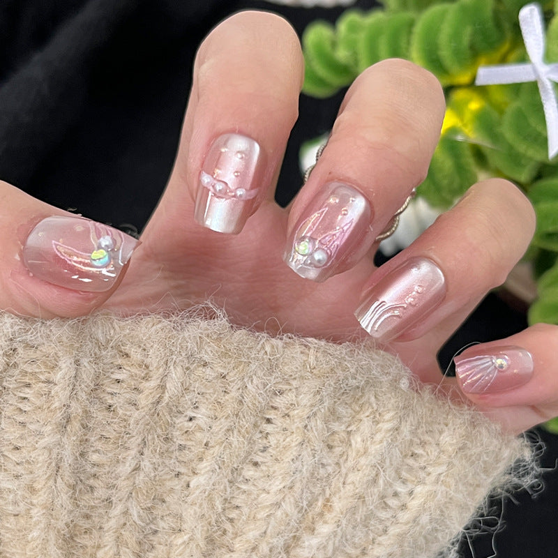 Stylish Nail Art Press-On Set with Glitter and Glossy Finish Kalsten