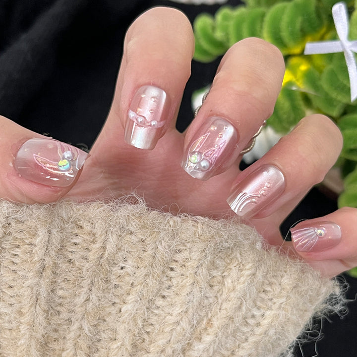 Stylish Nail Art Press-On Set with Glitter and Glossy Finish Kalsten