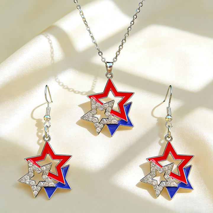 Women's patriotic jewelry set flip-flop pendant necklace and earrings with enamel and crystal embellishment Kalsten