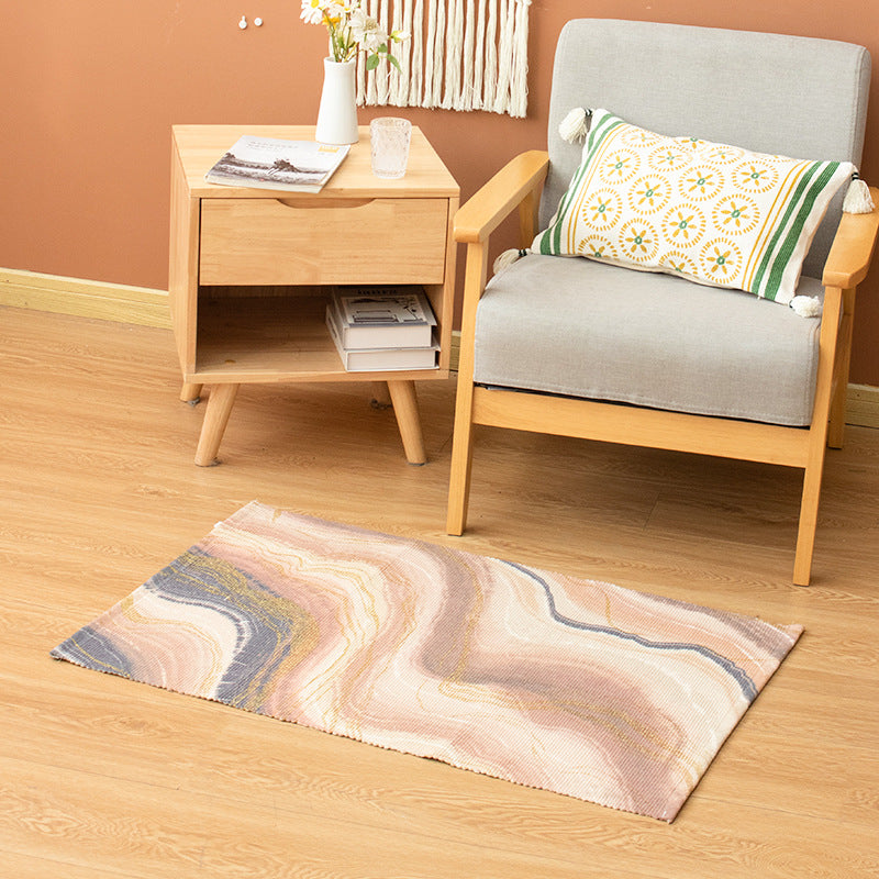 Rectangular flat-woven living room rug with marbled look and metallic shimmering accent structure