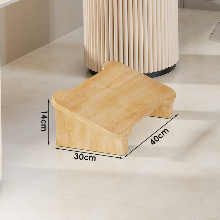 Low Wooden Step Stool with Non-Slip Strips and Curved Ergonomic Top