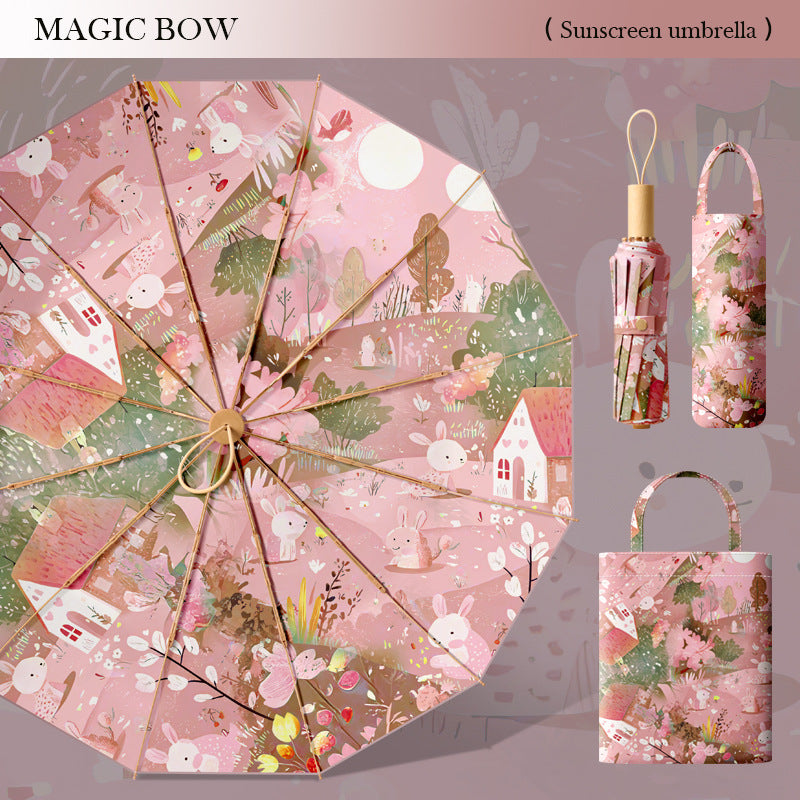 Women's elegant folding parasol with floral accents and practical carrying bag Kalsten