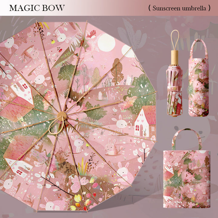 Women's elegant folding parasol with floral accents and practical carrying bag Kalsten