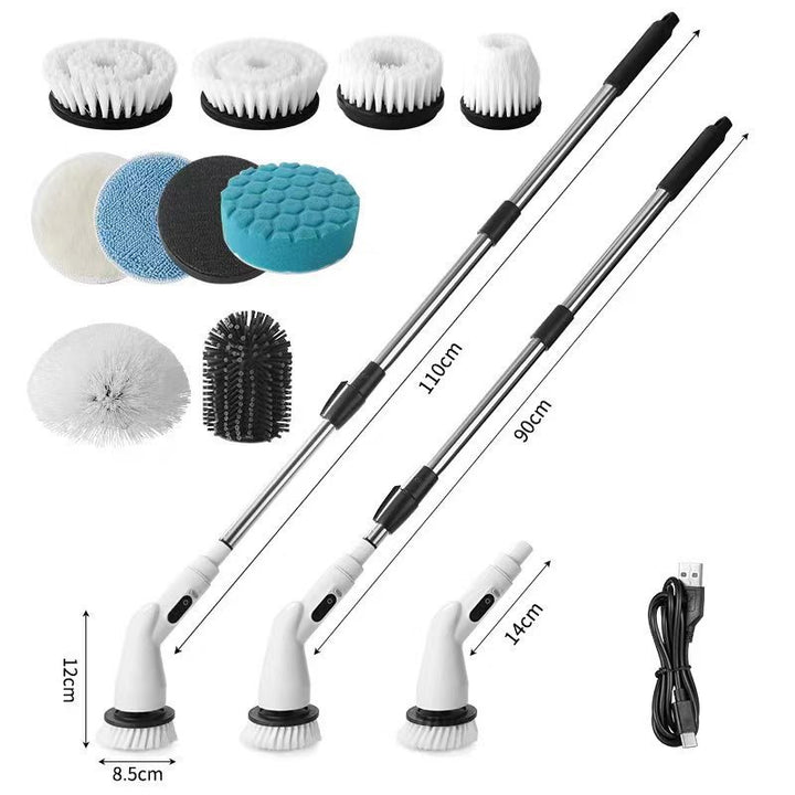 Cordless Electric Spin Scrubber Kit With Telescopic Pole Interchangeable Brush Heads