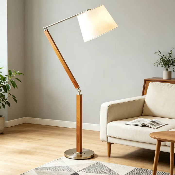 Adjustable Wooden Arc Floor Lamp