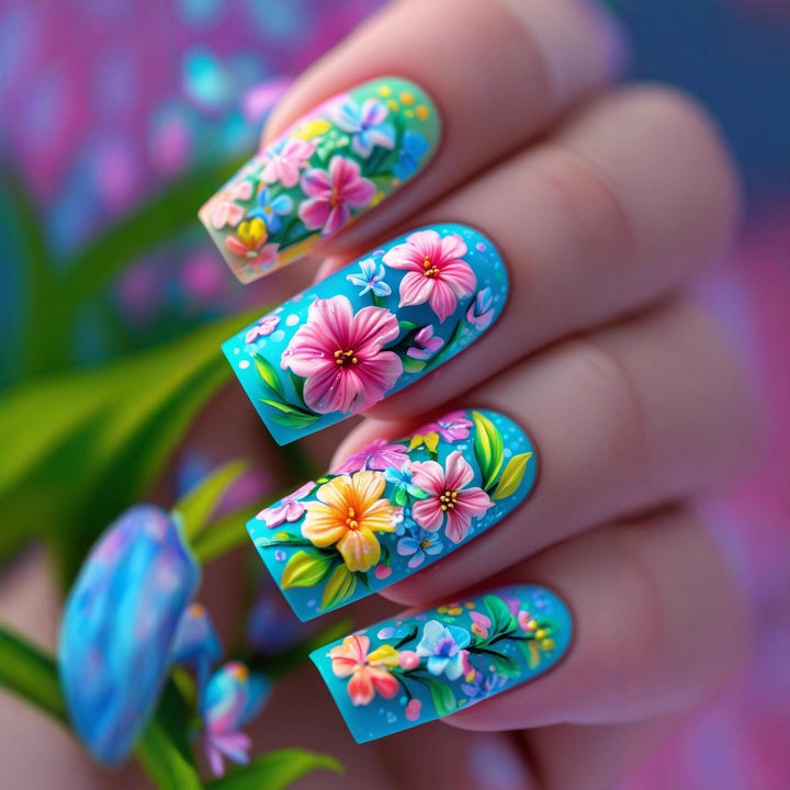 Artificial nail set with flower design and glossy finish Kalsten
