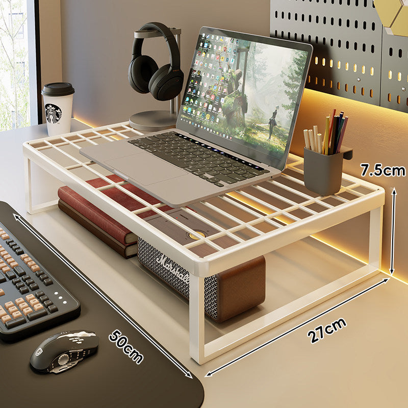 Ventilated Metal Desk Riser Shelf with Open Grid Surface and Under-Storage