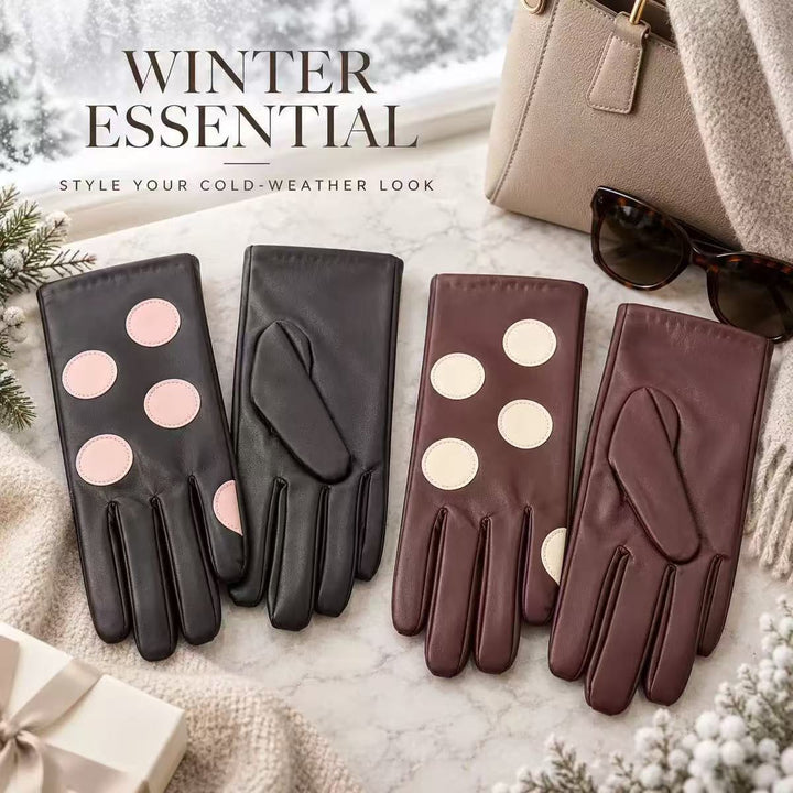 Stylish Leather Touchscreen Gloves with Polka Dot Accents Kalsten