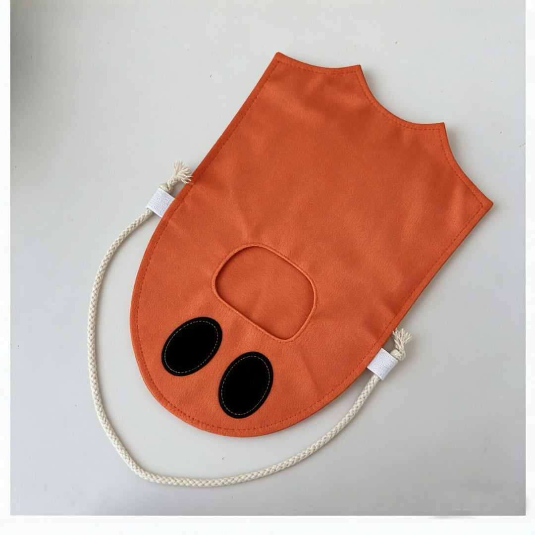 Children's candy tote bag with carrying slot, drawstring and pumpkin appliqué