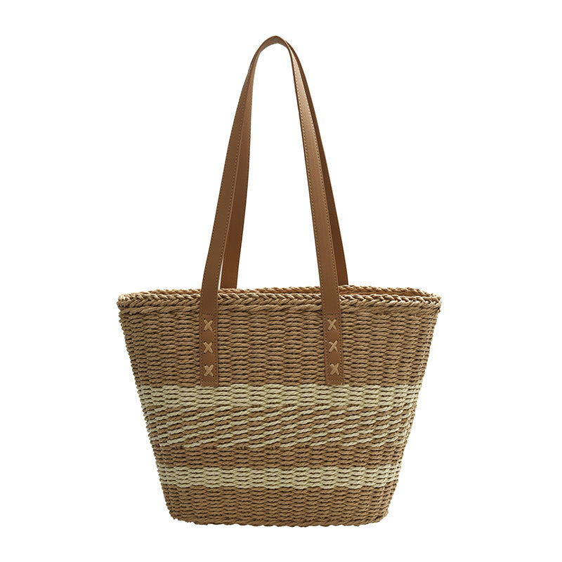 Woven Natural Material Handbag with Leather Accents Kalsten