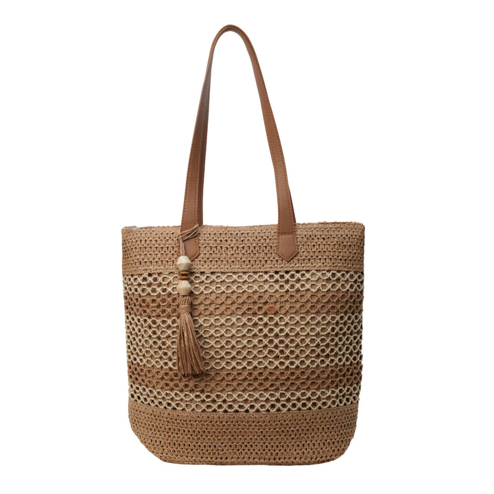 Handbag made of woven natural material with playful tassel detail Kalsten