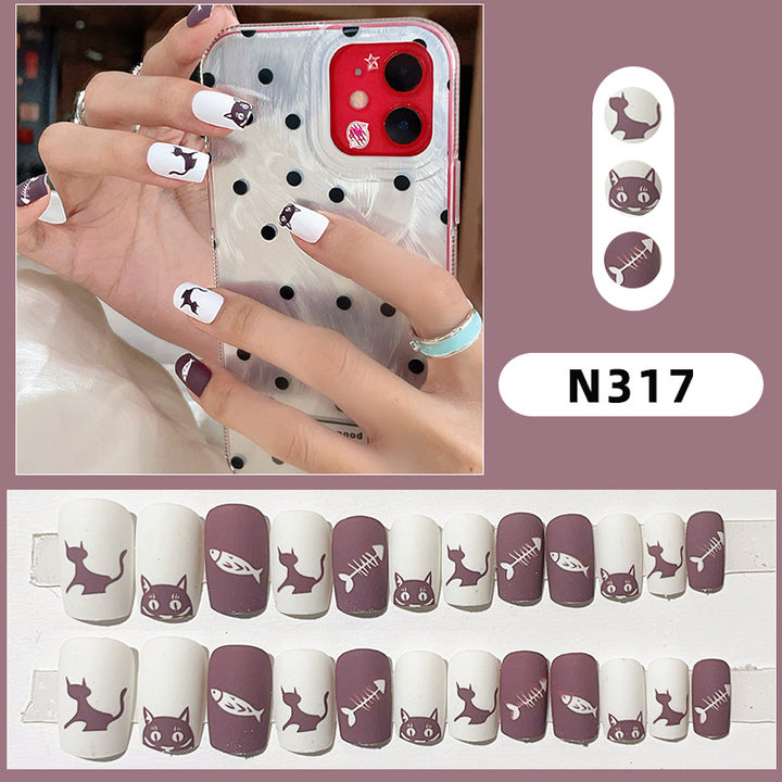 Whimsical Cat-Themed Press-On Nail Art Set