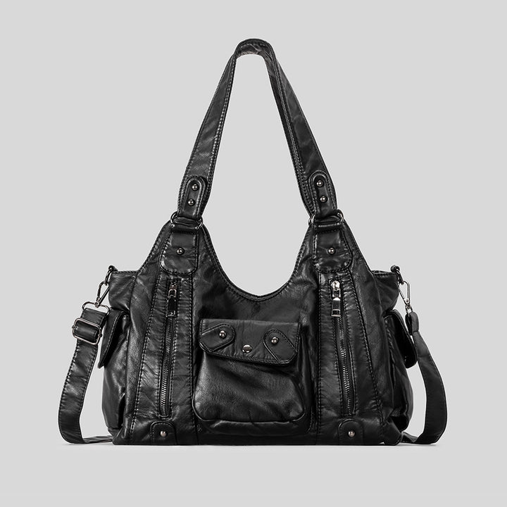 Multi-Pocket Casual Leather Handbag
