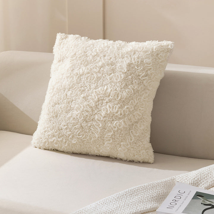 Fluffy bouclé decorative pillow with relief loops and soft inner cushion