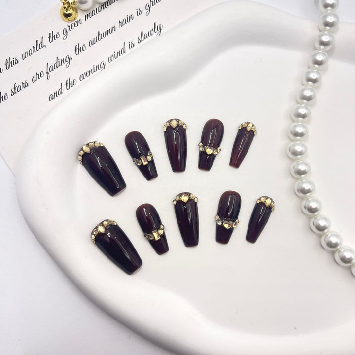Artistic Glamorous Press-On Nails Set with Crystal Accents