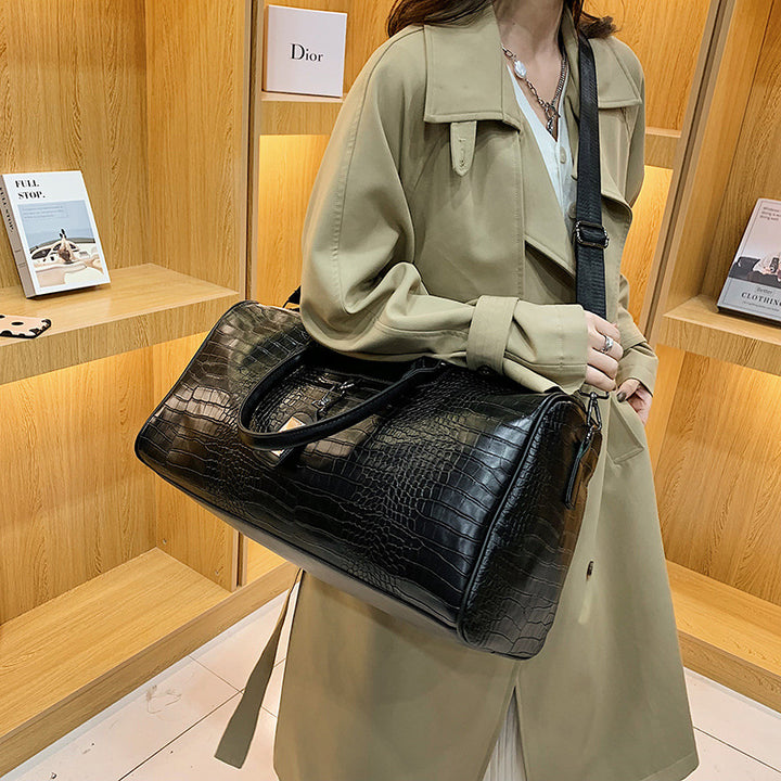 Crocodile-Texture Travel Duffle Bag Kalsten