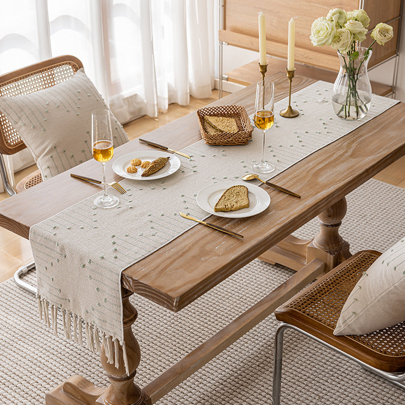 Handwoven Textured Cotton Tassel Table Runner for Dining and Console