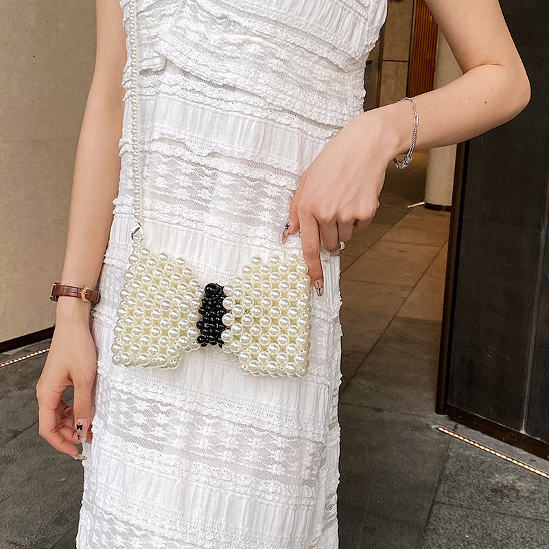 Pearled Bow Motif Evening Handbag