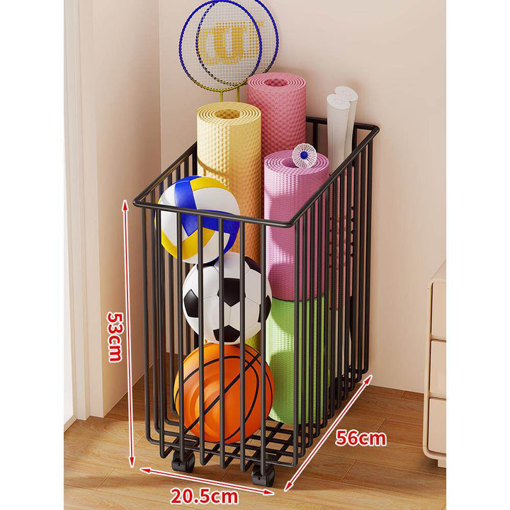 Narrow Mobile Wire Sports Gear Storage Cart for Balls and Yoga Mats with Casters