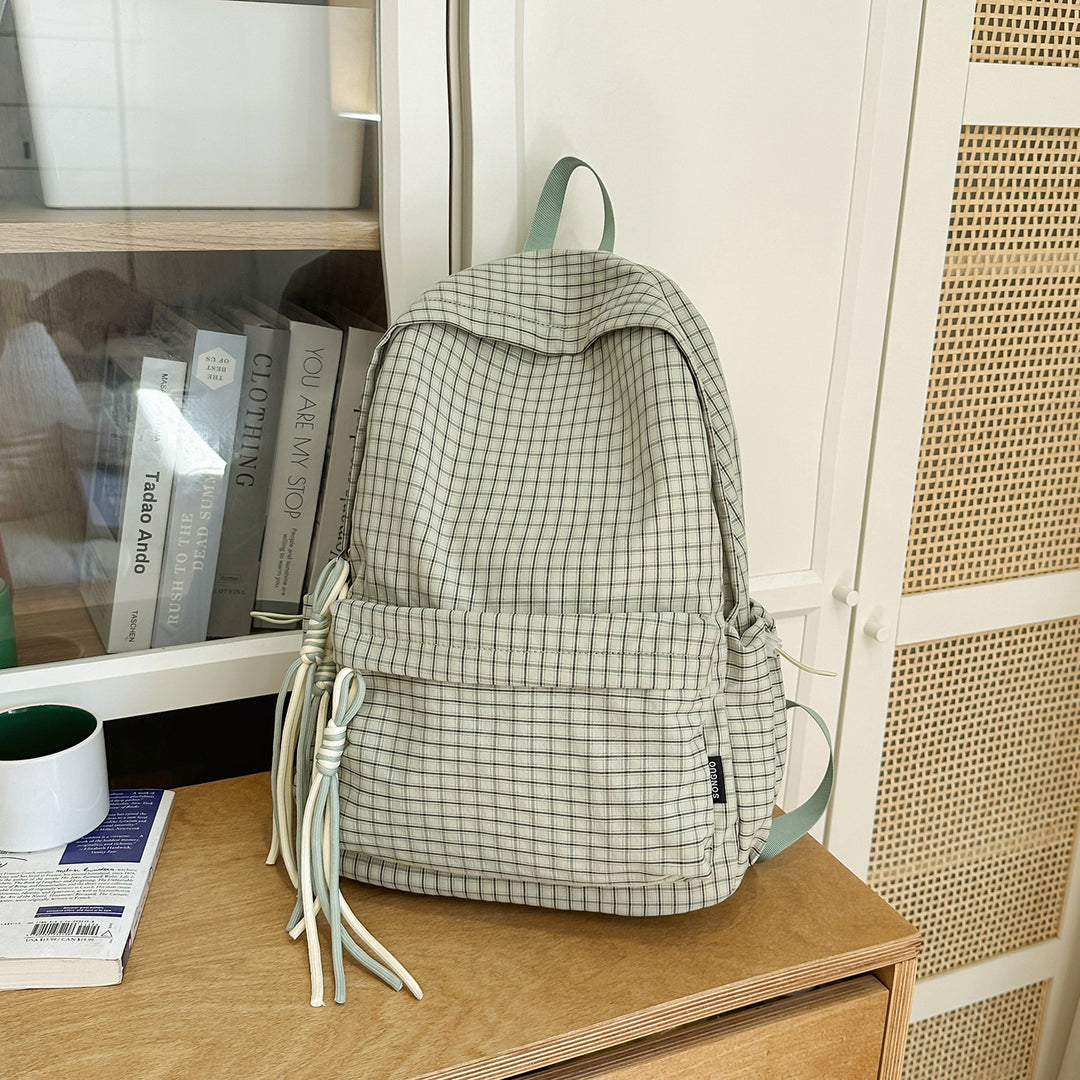 Minimalist Checked Drawstring Backpack