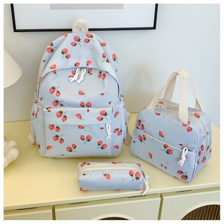 Backpack set with cheerful strawberry pattern and practical compartments Kalsten