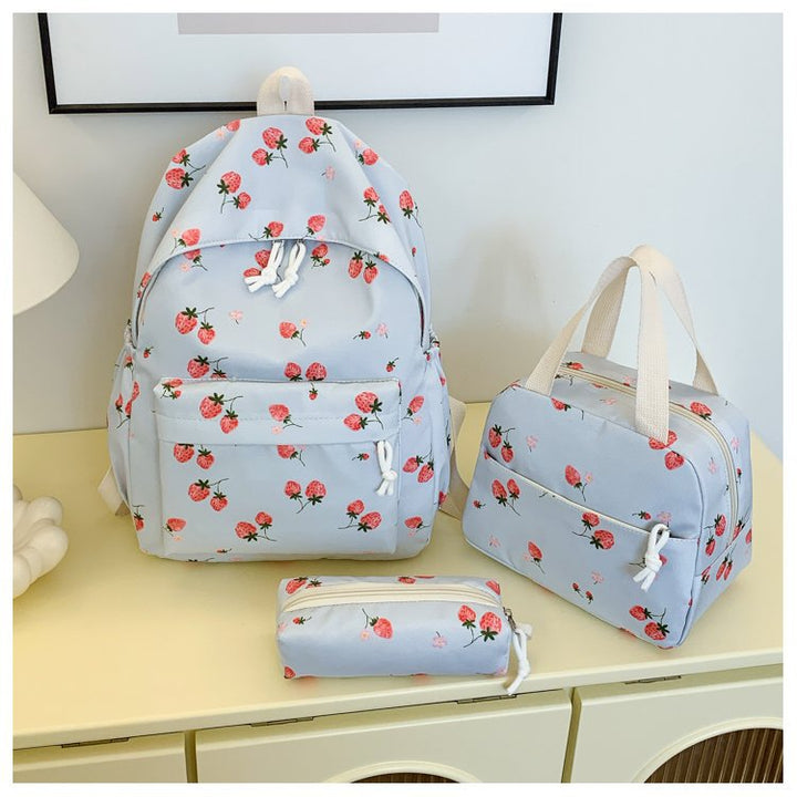Backpack set with cheerful strawberry pattern and practical compartments Kalsten