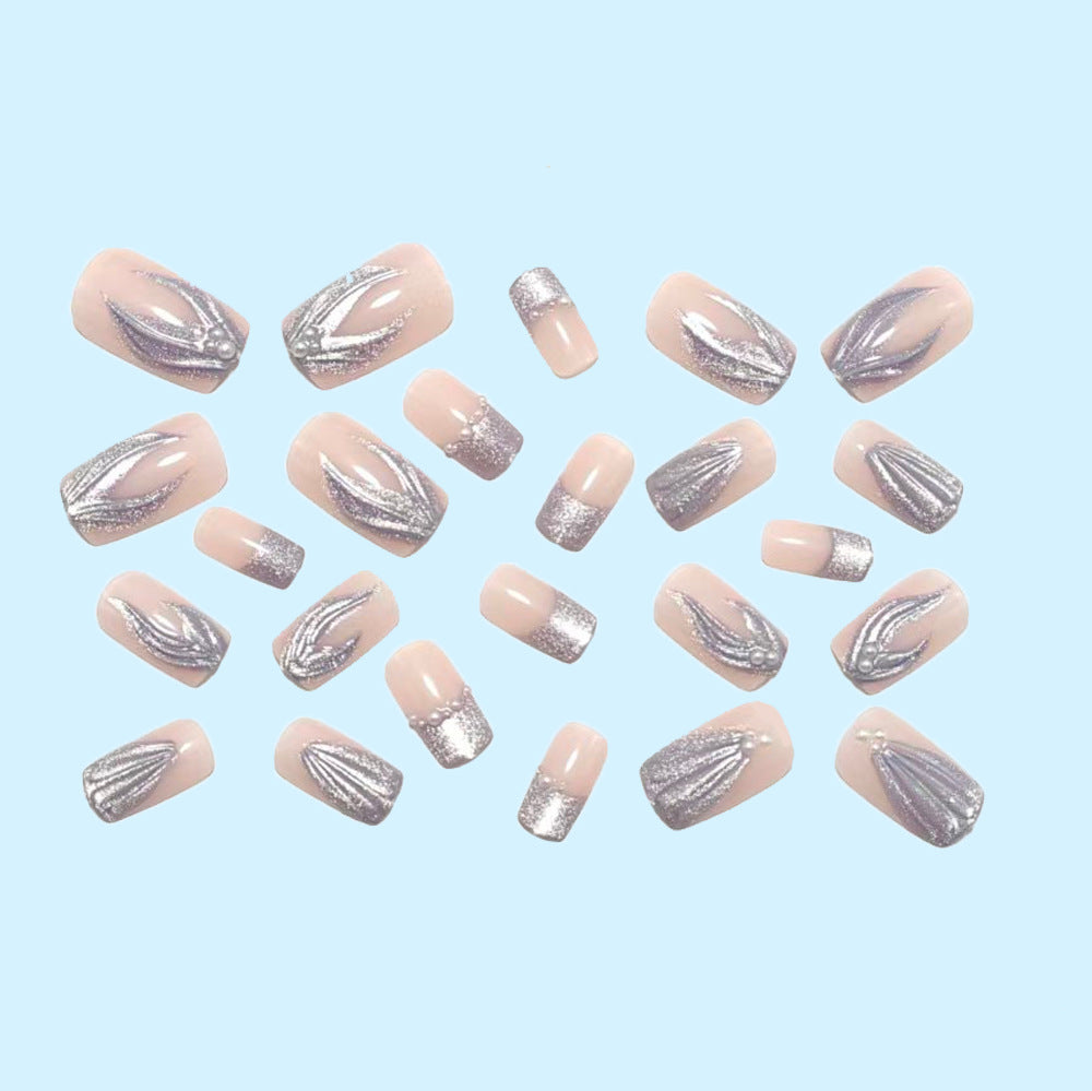 Artificial nails with elegant glitter and wave design Kalsten