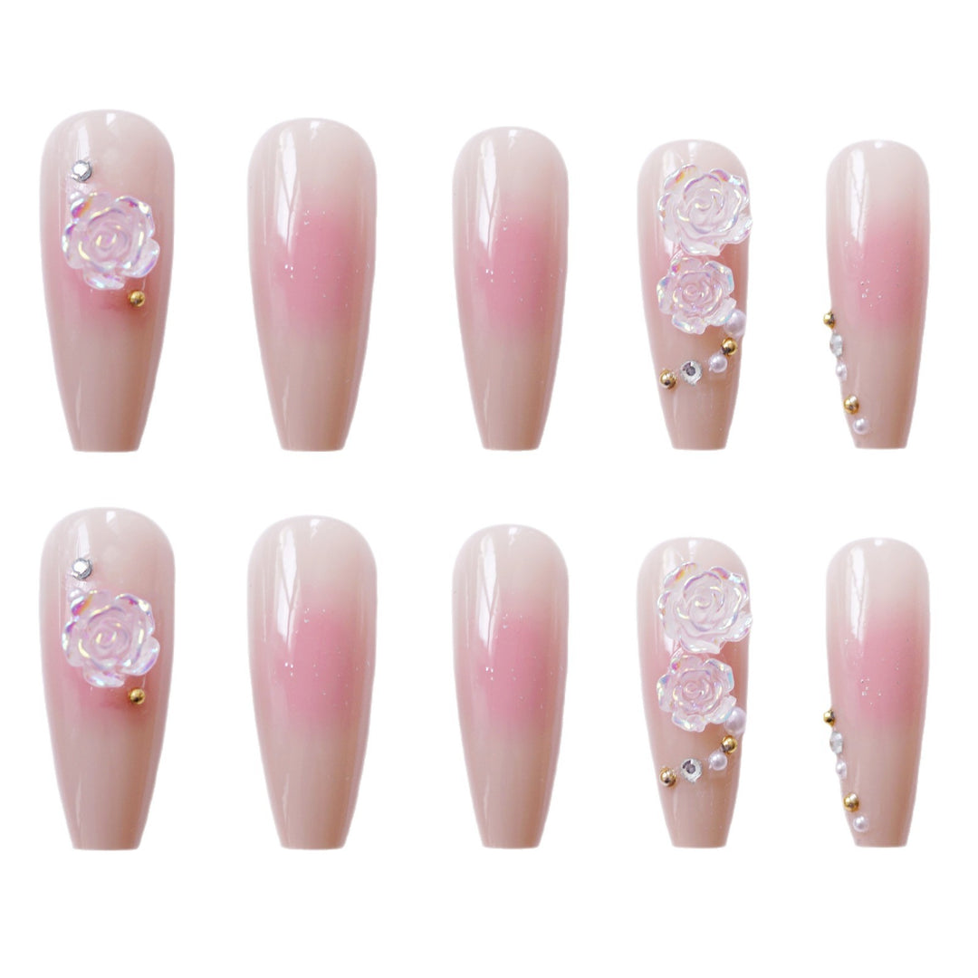 Decorative Acrylic Press-On Nails with Floral Accents