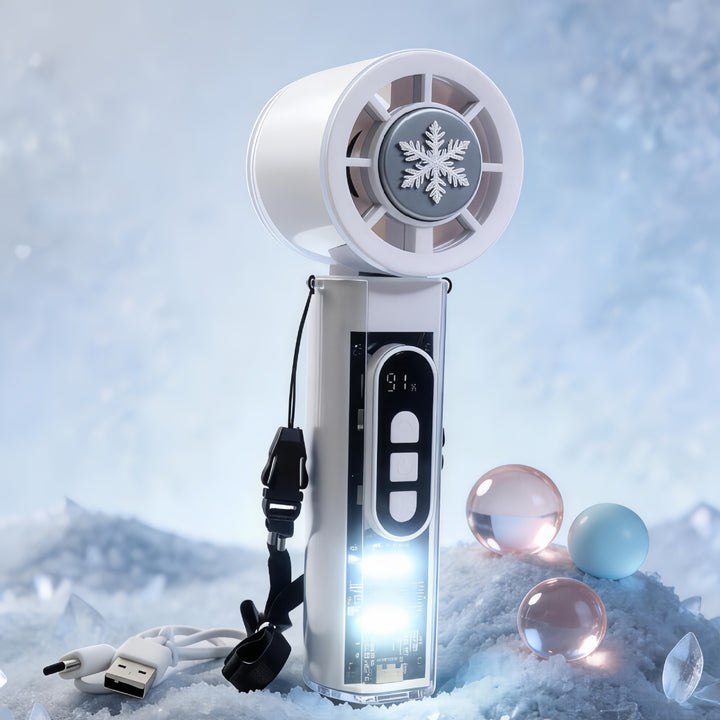 Unisex portable handheld fan with mist spray, USB charging function, foldable stand and rechargeable battery Kalsten