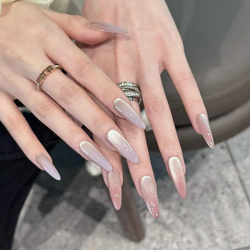Stiletto Pointed Press-On Nail Set with Ombre and Glitter Accents Kalsten