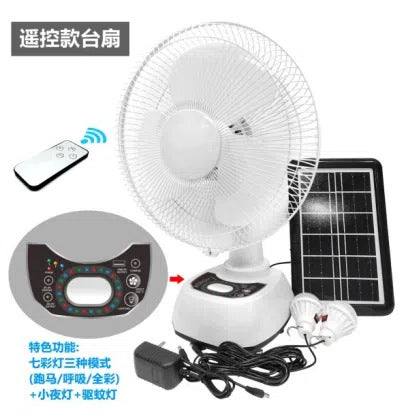 Women's Solar-Powered Electric Fan with Remote Control and Integrated LED Lighting Kalsten