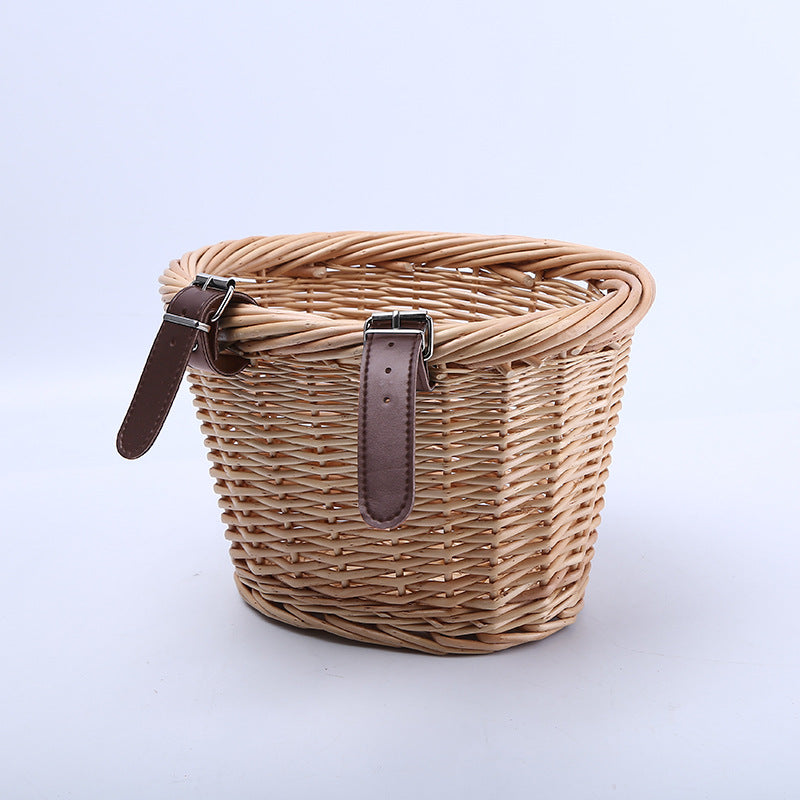 Woven Storage Basket with Reinforced Leather Handles Kalsten