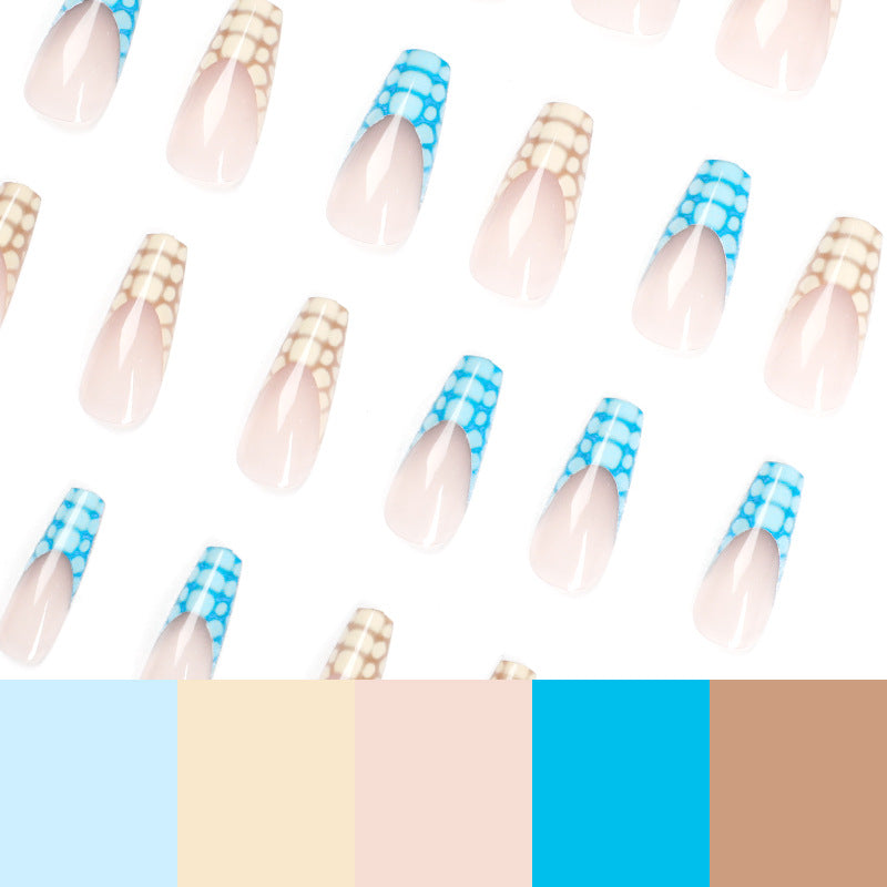 Artificial nail extensions with modern designs and creative color accents Kalsten
