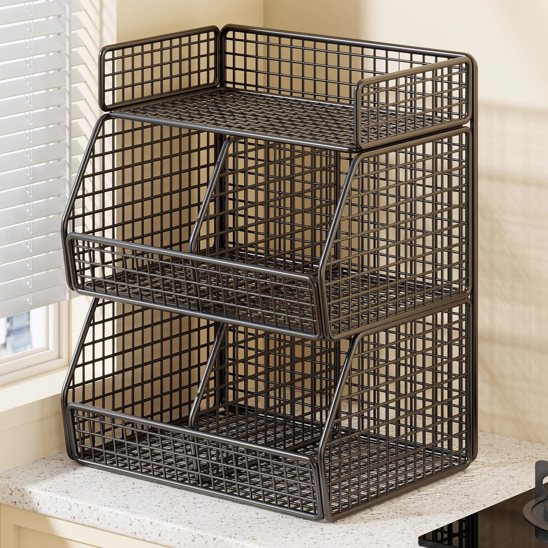 Stackable Two-Basket and Top Shelf Wire Countertop Pantry Organizer