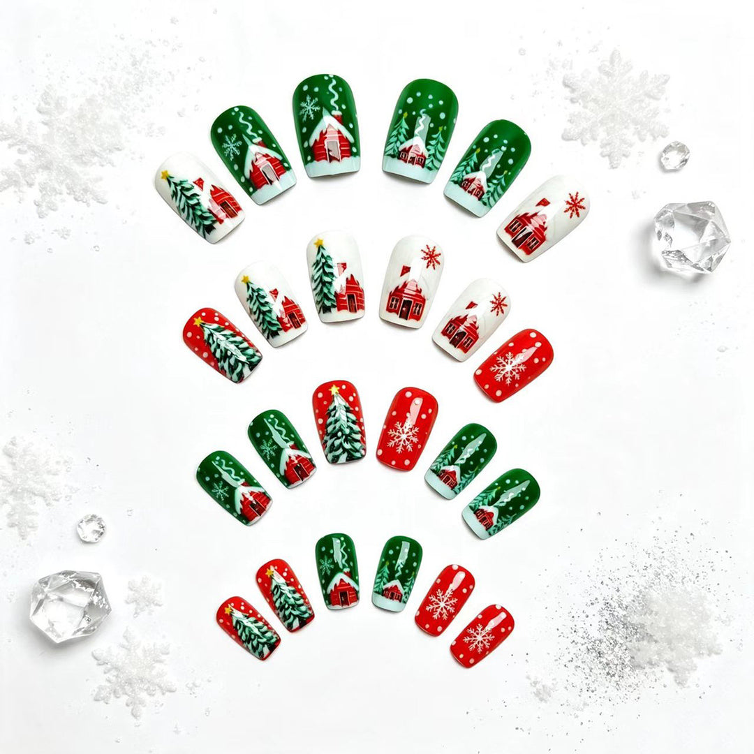 Artificial nails with winter chalet design Kalsten