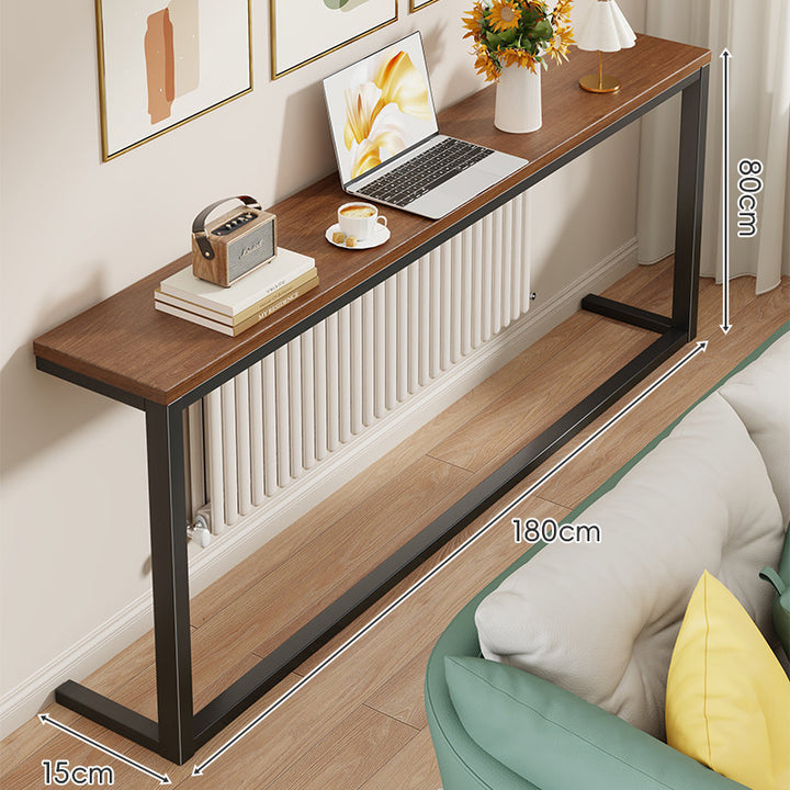 Slim Wooden-Top Metal Console Table for Sofa Back and Hallway